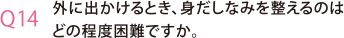 外に出かけるとき、身だしなみを整えるのはどの程度困難ですか。