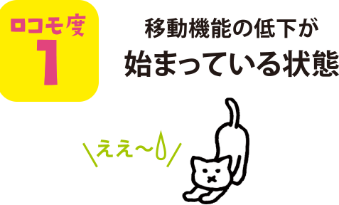 ロコモ度1：移動機能の低下が始まっている状態