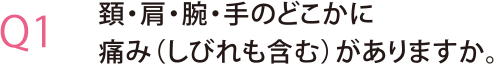 頚（けい）・肩・腕・手のどこかに痛み（しびれも含む）がありますか。