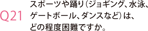 スポーツや踊り（ジョギング、水泳、ゲートボール、ダンスなど）は、どの程度困難ですか。